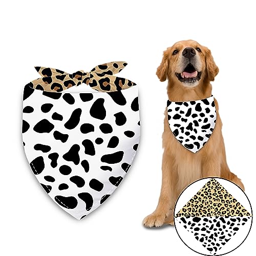 Cow-Spots-and-Leopard-Prints-Dog-Bandana-Washable-Pets-Scarf-Triangle-Adjustable-Handkerchief-Double-Sided-Printing-WhiteKhaki-2-Sides-Use-Large Cow Spots and Leopard Prints Dog Bandana Washable Pets Scarf Triangle Adjustable Handkerchief Double Sided Printing WhiteKhaki 2 Sides Use Large