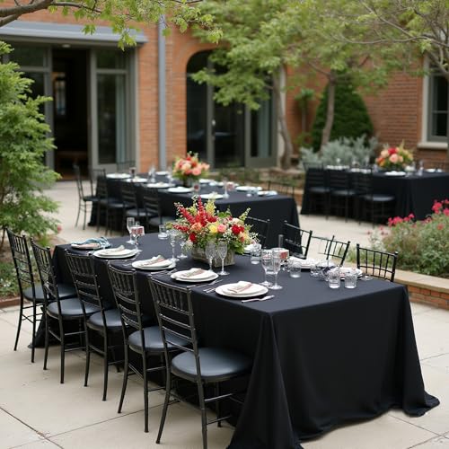 Image of sancua Black Tablecloths for 6 Foot Rectangle Tables, 8 Pack 90x132 Inch Rectangular - Washable Polyester Fabric Table Cloth, Reusable Table Covers for Wedding Party, Birthday, Banquet Reception