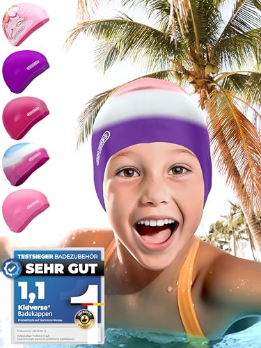 KIDVERSE Badekappe Kinder wasserdicht - Schwimmhaube Kinder mit...