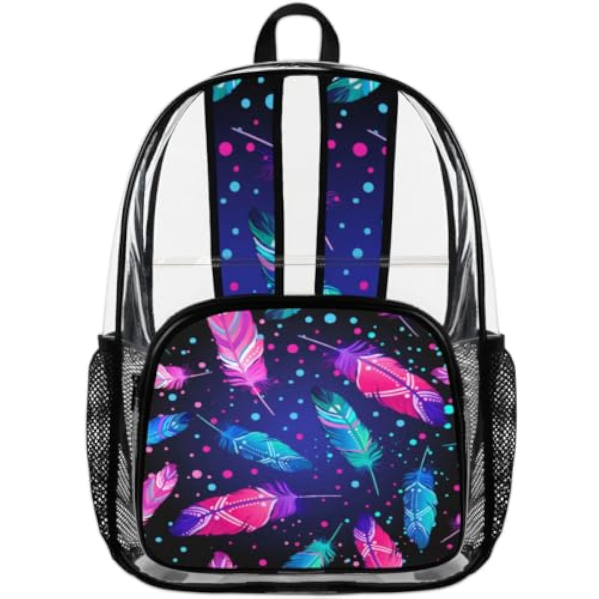 Colorful Feather Clear Backpack with Laptop Compartment