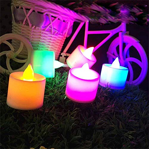 Image of Tea Light Candle, Smokeless Multi Color led,Color Changing Flame Less, Battery Operated Led Multi Color Candles Diya for Diwali Gift, Multi Color Flickering LED Tealights (12 pce)