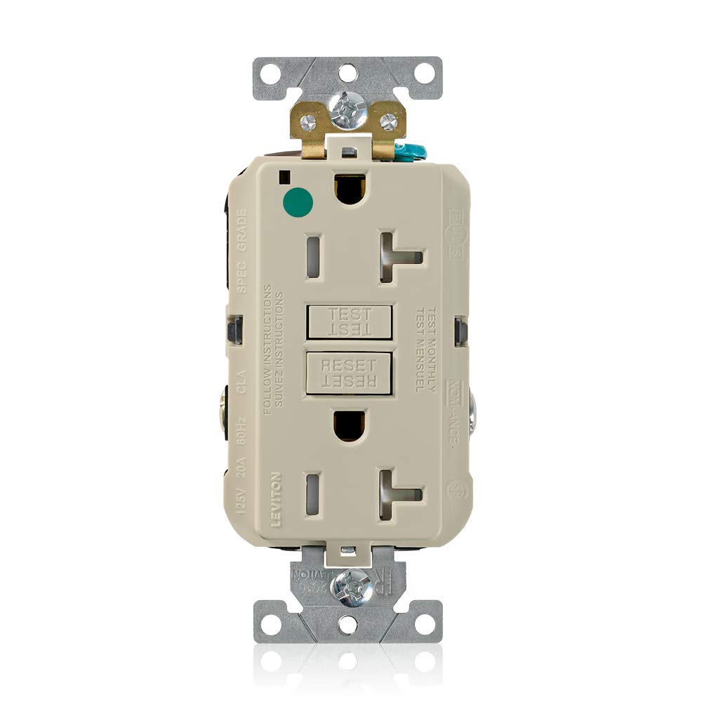 Leviton 20A-125V NAFTA Compliant Extra-Heavy Duty Hospital Grade Tamper-Resistant Duplex Self-Test GFCI Receptacle, 20-Amp, GFTR2-HFI, Ivory