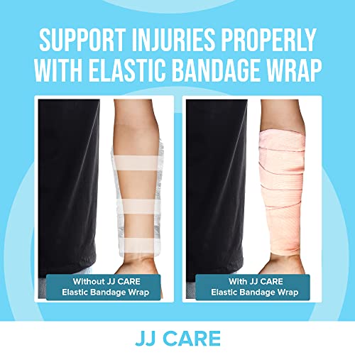 Jj Care Elastic Bandage Wrap [Pack Of 6], Compression Bandage In 3 Inches And 6 Inches, With 6 Extra Bandage Clips, Ankle, Wrist, And Foot Elastic Bandages 6 Rolls, Durable And Reusable #TOP6