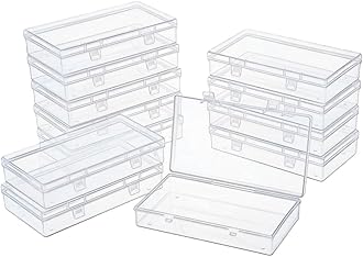 LJY 12 Pieces Rectangular Empty Mini Clear Plastic Organizer Storage Box Containers with Hinged Lids (6.1 x 3.3 x 1.2 inch, Transparent)