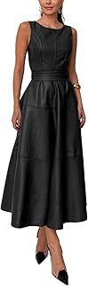 Women PU Faux Leather Sleeveless Elegant Flowy Long Dress Party Night Ou...