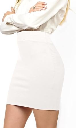 Made By Johnny Womens Premium Scuba Stretch High Waist Pencil Skirt Below Knee for Office Wear