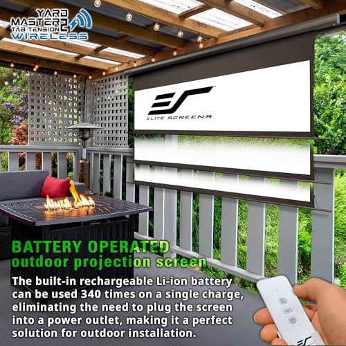 Image of Elite Screens Yard Master Tab-Tension 2 Wireless 140 Inch Outdoor Motorized Projector Screen, 16:9 Battery Operated, IP33 Rated, RF Remote, 4K 8K HDR - OMS140WHT2-ELECT-BAT