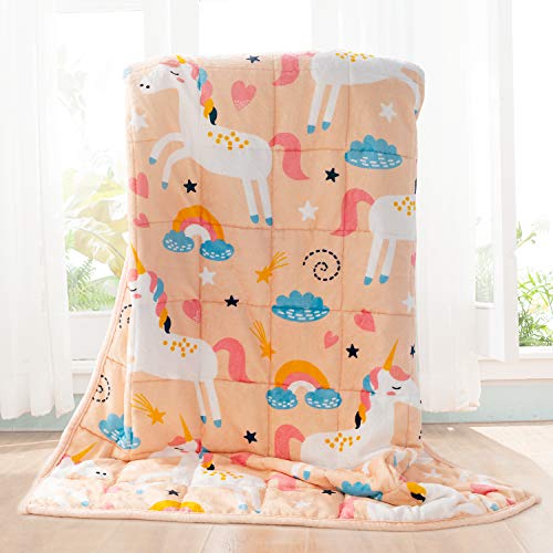 BUZIO Kids Fleece Weighted Blanket 7lbs, Unicorn Blanket for Kids with 4 Color