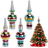 LFUTARI 4 Pcs Christmas Vintage Glass Tree Topper, Miniature Christmas Treetop Blown Glass, 3'' Xmas Finial Tree Decoration for Holiday Home Party Trees Decor