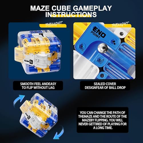 Image of 3D Maze Cube Puzzle Game for Kids & Adults | Large Labyrinth Ball Brain Teaser Toy | Educational Learning Toy for Logical Thinking | Sensory Mind Game | Durable Cube Gift (Blue & Yellow)