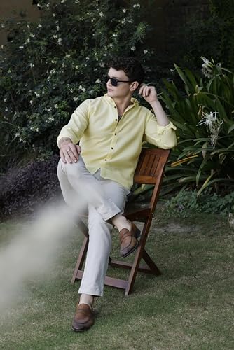Image of Zilcon Linen Shirts for Men Casual Button Down Long Sleeve Shirt Solid Summer Beach Hawaiian Shirts