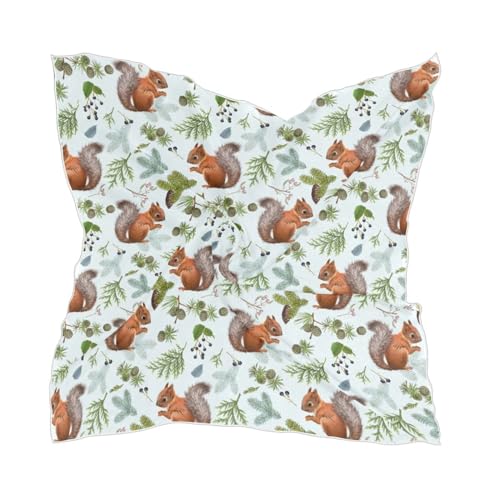 XUWU Unisex Squirrels Bandanas 23 Inch Lightweight Square Neckerchief Silk like Satin Head Scarf Hair Wrap Necktie Face Cover