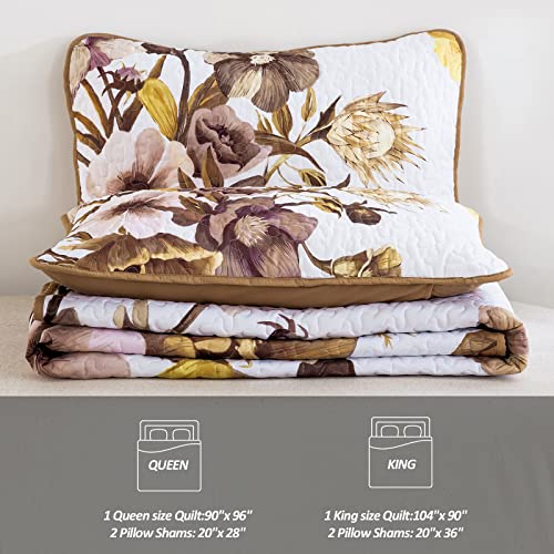 Floral Quilt Set King 3 Pieces Boho Yellow Floral Quilt Coverlet Set Soft Microfiber Lightweight Yellow Quilted Bedspread For All Season 104"X90" #TOP6