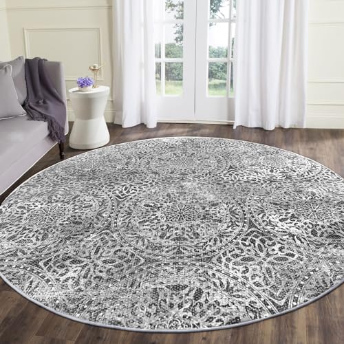 vivorug Round Rug 6ft Vintage-Inspired Round Area Rug Non-Slip Indoor Carpet for Living Room Bedroom Entryway, Stain Resistant Home Decor Circle Rug, Grey Medallion