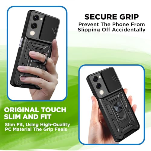 Image of AIBEX Back Cover for Vivo T4 Lite 5G / iQOO Z10 Lite 5G / Vivo Y19 5G / Vivo Y19e | D10 Tough Armor Case | Sliding Camera Shield | 360 Protection | Kickstand Ring Holder | Military-Grade