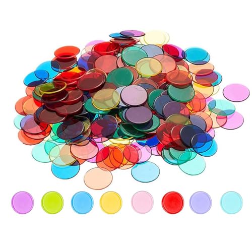DreamAug 8-Color Bingo Counting Discs 200pcs 3/4 Clear Plastic Chips for Board Games Math and Educational Fun