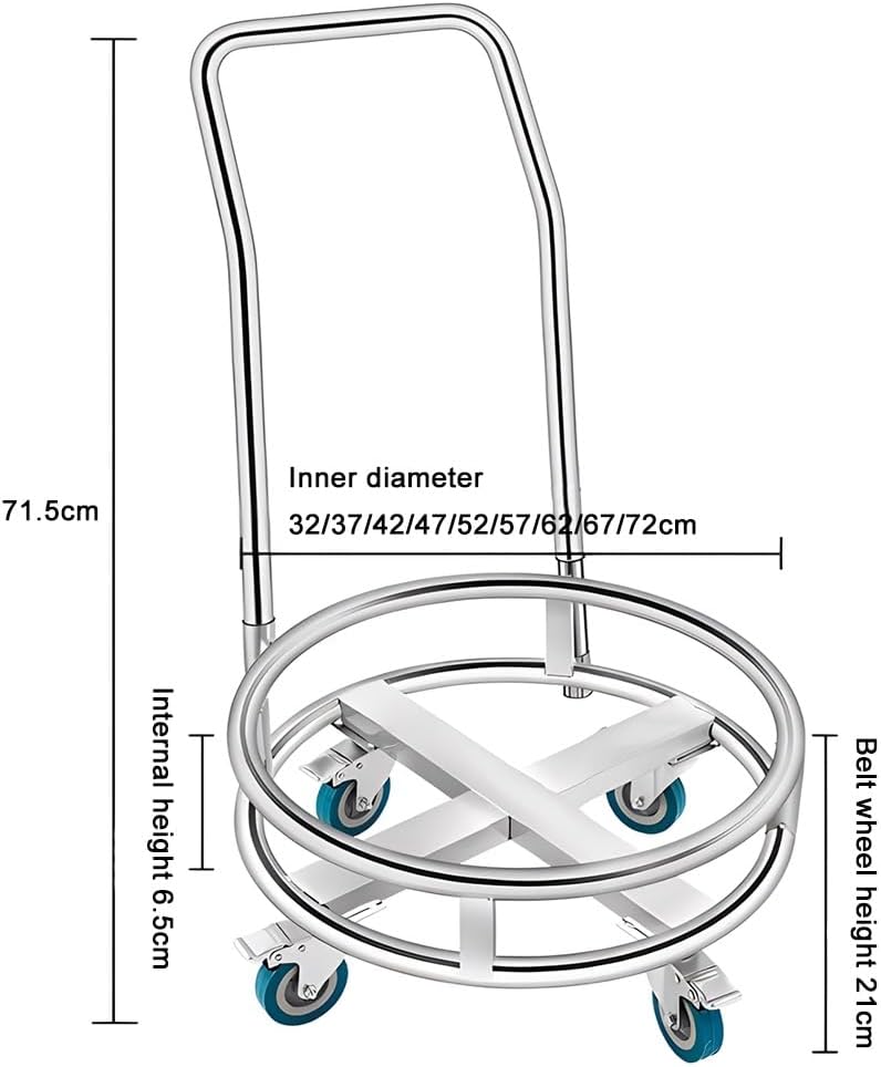 Stainless Steel Stock Pot Rack, Heavy Duty Bucket Mobile Cart, Gas Bottle Mobile Base with Four Wheels for Storage Buckets Milk Buckets (Silver b)