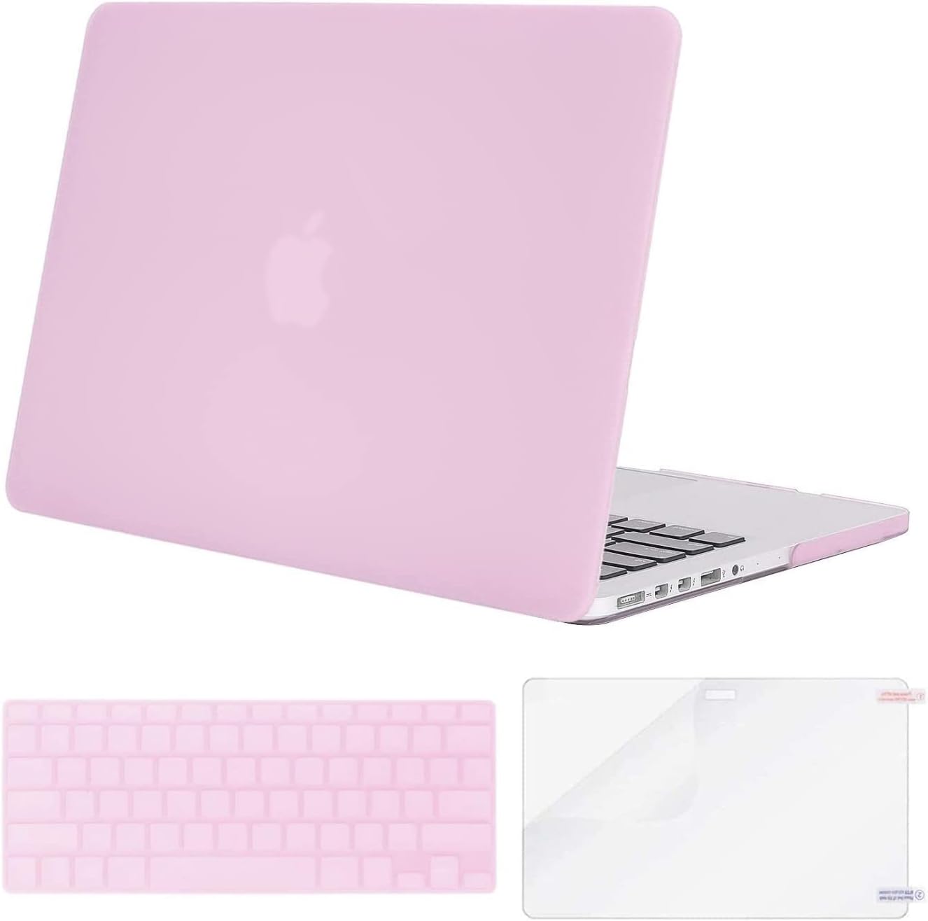 MOSISO Case Only Compatible with MacBook Pro Retina 13 inch (Models: A1502 & A1425) (Older Version Release 2015 - end 2012), Plastic Hard Shell Case & Keyboard Cover & Screen Protector, Clear Pink