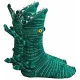 YGN Gestrickte Krokodilsocken Gestrickte Tiersocken Stricksocken Winter Warme Socken Dickes gestricktes Krokodil für Unisex-Socken, Grün
