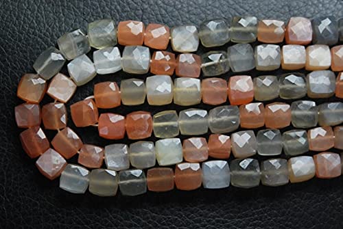 Multi Moonstone Faceted 3D Cube perles pierres naturelles 7-6mm
