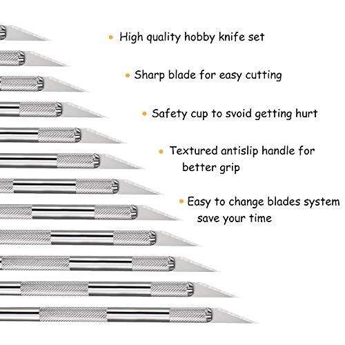 Mudder 15 Packs Hobby Knife Precision Knife Set, Stainless Steel Precision Cutter Refill Craft Knife for Phone Repair, Art, Hobby, Scrapbooking, Stencil (Silver)