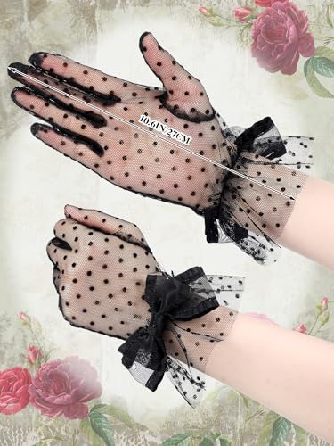 Bencailor Women Lace Gloves Wedding Tea Party Gloves Bow Short Mitten Elegant Accessories for 1920s Opera Funeral3