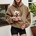 Generisch Pullover Damen mit großer Tasche für Pet Weicher Freizeit Hundetasche Pouch Kapuzenjacke für Frauen Trendy Fleece Sweatshirt mit Haustier-Tasche 003 Khaki L