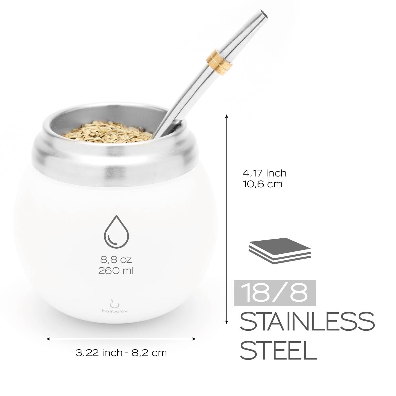 BALIBETOV Kit Yerba Mate - Comprend une Tasse Maté et un Ensemble Bombilla - Gourde en Acier Inoxydable à Double Paroi Thermique et Ensemble Bombilla (Paille à Maté) (Blanc)