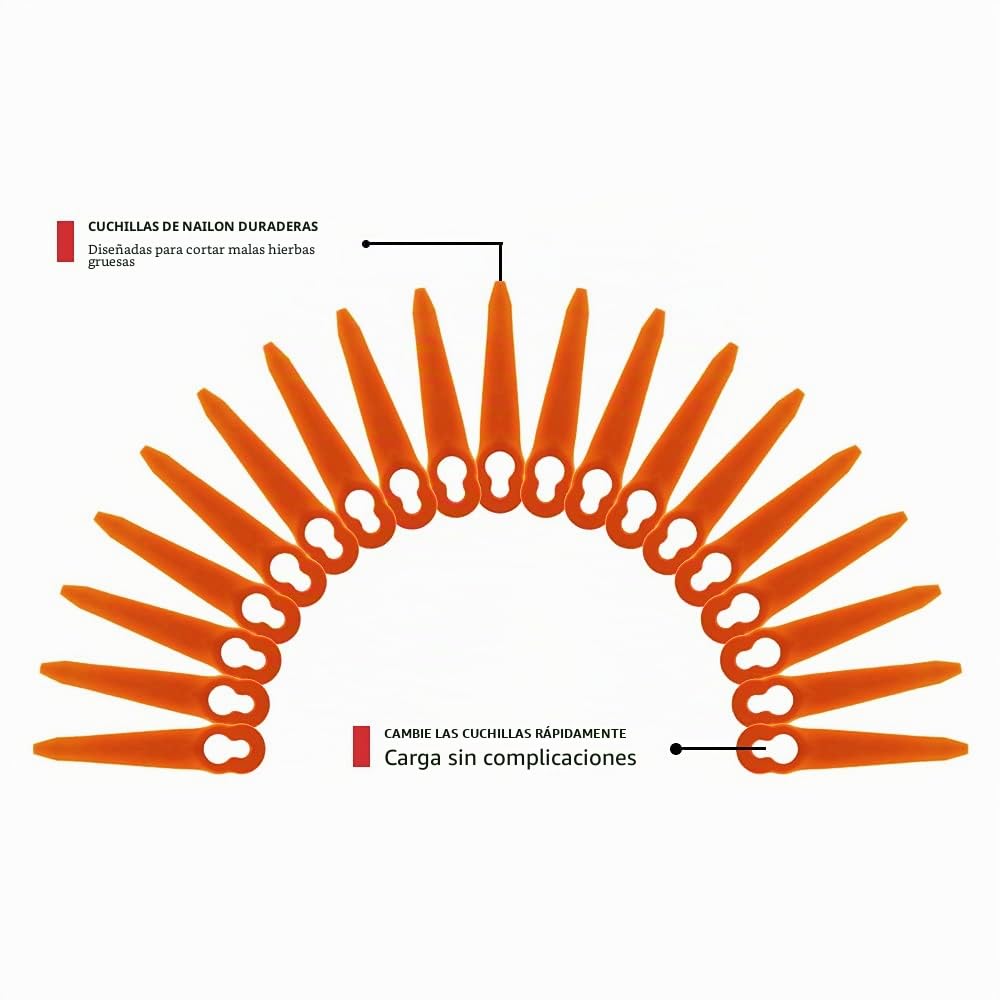 FourShow 100 cuchillas de repuesto de plástico compatibles con STIHL Polycut 2-2 Polycut 3-2 FSA 45 FSA 57 FSE 52, Sun Joe 24V-GT10, Redback Swift 40V