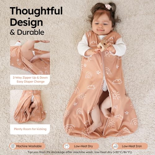 Image of Yoofoss Baby Sleep Sack 6-12 Months 0.5 TOG Baby Wearable Blanket, 100% Organic Cotton Infant Toddler Sleeping Sack 2-Way Zipper Lightweight Sleep Sack, Grizzly