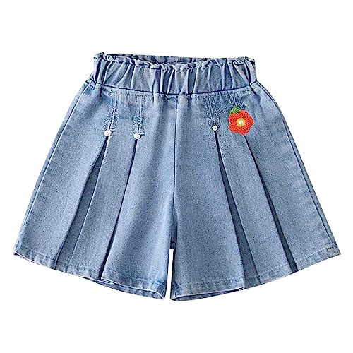 Shorts de futebol para meninas, decoração de flores, bainha com babados, jeans, plissado, casual, ro