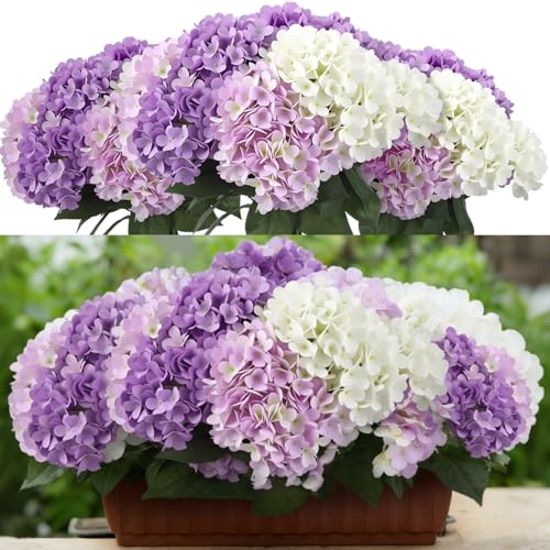 Image of Suncalla Purple 6 Bundles Hydrangea Artificial Flowers Bulk 30 Heads 20'' Faux Fake Hydrangea for Spring Graves Easter Decor Porch Indoor Outdoor Home Garden Wedding Table Centerpieces