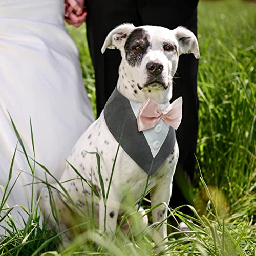 Fuamey Dog Tuxedo,Formal Dog Wedding Bandana Dog Collar With Bow Tie Dog Birthday Costume Adjustable Pet Party Tux Dog Wedding Attire,Dog Valentines Outfit Cosplay For Small Medium Large Pets Grey M #TOP2
