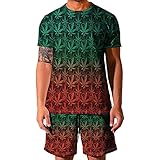 URVIP Herren Sommer Zweiteiler Pflanzenblatt 3D Bedrucktes Cooles Short-Jogginganzug Trainingsanzug Kurzarm T-Shirt Shorts Freizeit Sportanzug Männer Kurze Hose Set Gym Outfit Multi-18 6XL