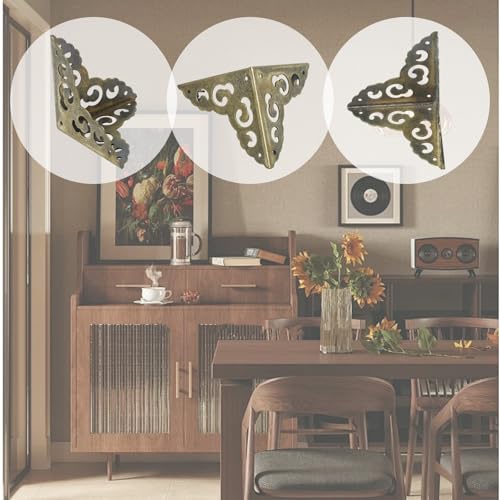 Image of Metal Corner Protector - 4 Pcs Metal Furniture Corner Protectors for Tables, Cabinets & Shelves, Decorative Safety Covers for Damaged Corners