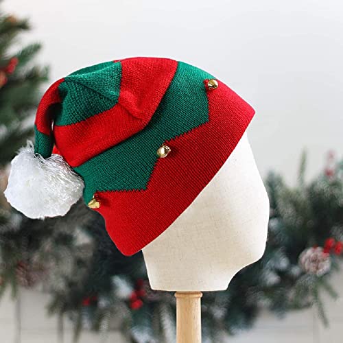 Christmas Knitted Hat for Kids Xmas Beanie Knit Hats 1 to 6 Years Baby Winter Warm Striped Hair Ball Kid Elf Hats New Year Party Supplies Red,Green2