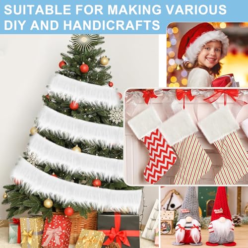 Vyanveo 4 Stück Kunstfell zum Basteln Meterware 5x150x10 cm Fell zum Basteln Fell Stoff Fellimitat Meterware Kunstpelz Fellstoff Band für Santa Hair Dwarf DIY Dekoration (Weiß Braun Schwarz Grau)