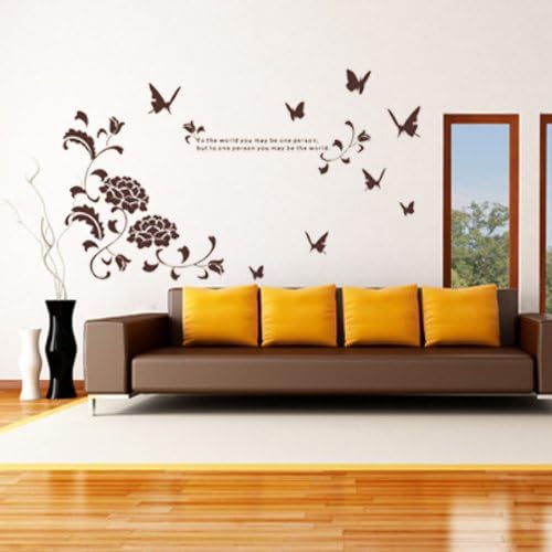 Peony Butterfly English Poetry TV Setting Bedroom Sticker Wall Poster