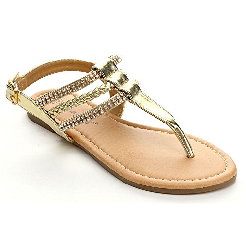 Sierra-1 Kids Girl Classic Rhinestone T-Strap Buckled Slingback Sandal