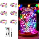 FWYWNL 6 PCS Fairy Lights Battery Operated with Remote & Timer, 7 Ft String Lights Multicolor 20 Mini LED, Waterproof Twinkle Lights 8 Lighting Modes for DIY, Party, Wedding, Bedroom, Easter Decor
