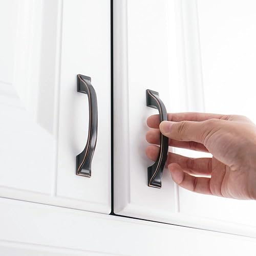 Miniatura 3 de KOOFIZO Paquete de 20 tiradores de arco Craftsman de pie cuadrado, manija de muebles de bronce aceitado, distancia entre tornillos de 3