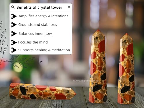 Image of Amazing Gemstone Spotted Jasper Crystal Towers - Natural Healing Crystal Point Obelisk for Reiki Healing and Crystal Grid (3 inch to 4 inch INCH)