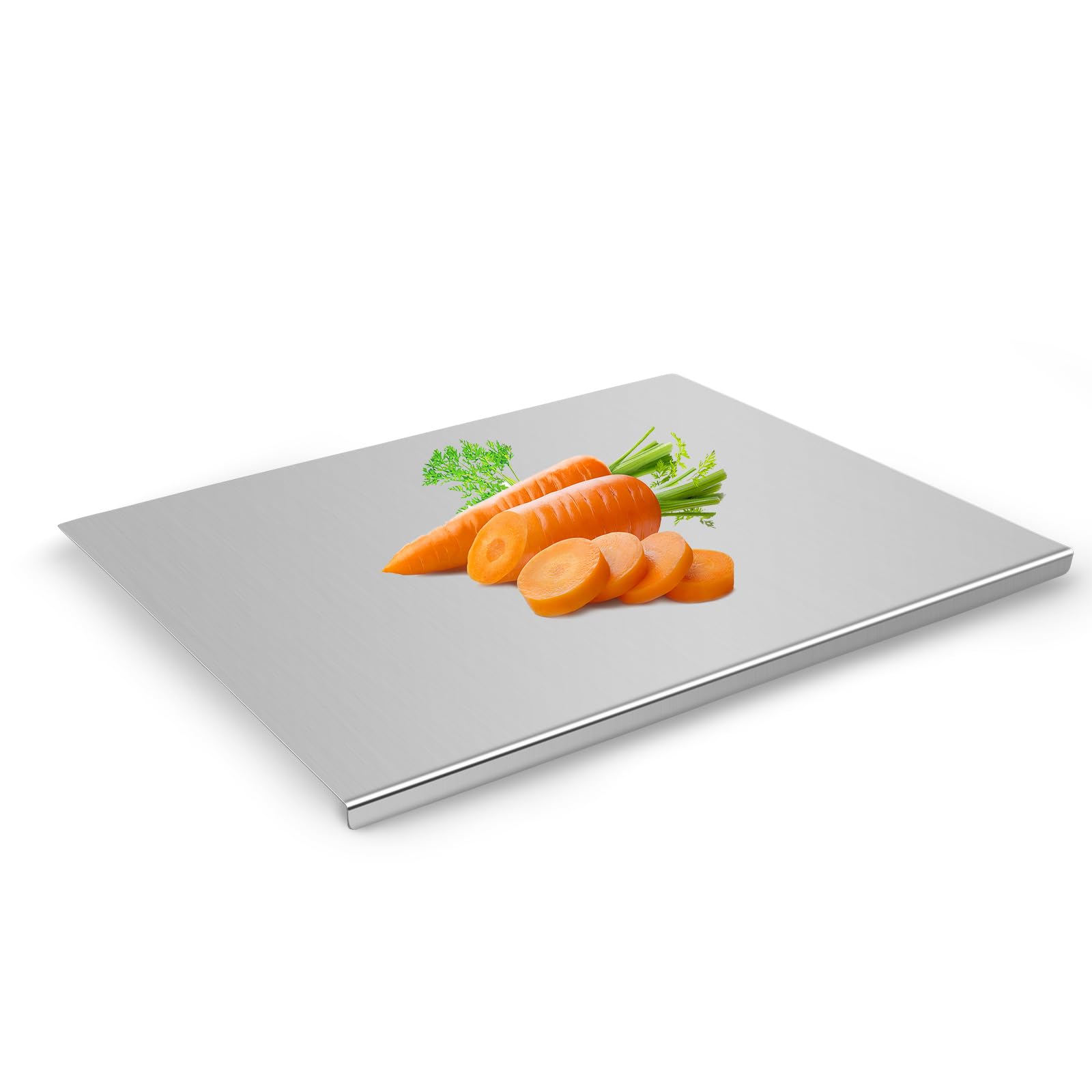 Tagliere in acciaio inox con bordo di arresto, piano di lavoro da cucina come taglierino, scongelatore e piano di lavoro da cucina per cottura, tagliere, tagliere in acciaio inox (50 x 40 cm)