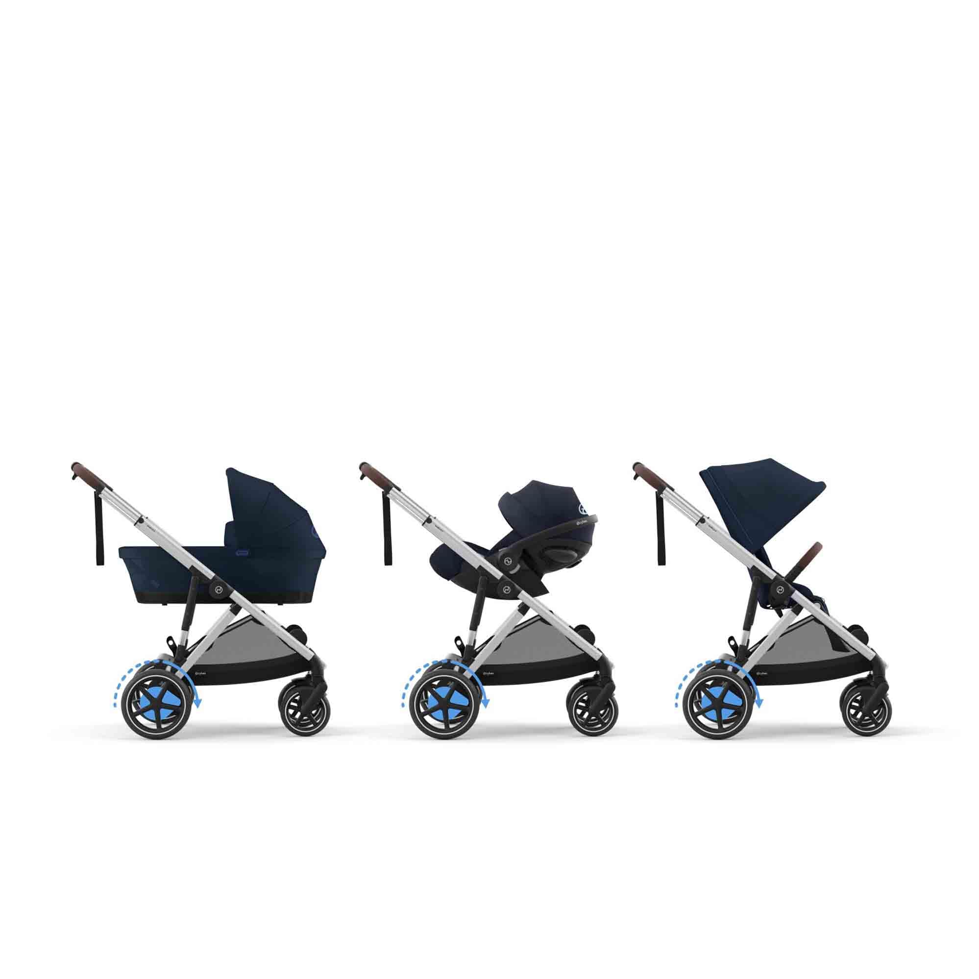CYBEX Poussette Gold e-GAZELLE S, de la naissance à environ 4 ans, max. 22 kg (mode simple) / 2x 22 kg (mode duo), système tout-en-1 avec propulsion électrique et 20+ configurations, bleu océan