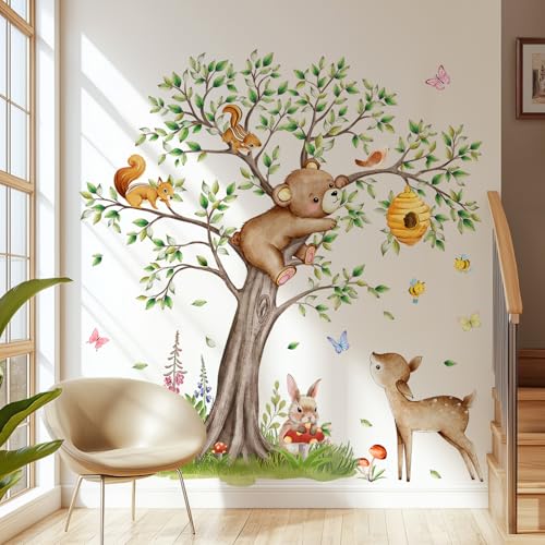 Vinilos decorativos de árbol y animales para pared infantil miniatura 1