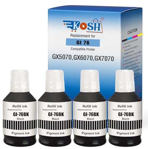 Image of KOSH GI-76 Ink Suitable Bulk Bottle Water Based Refill Ink for Canon MAXIFY GX5070,GX6070,GX7070 Printers 135ml Each Bottle (4, Black Pack of 4)