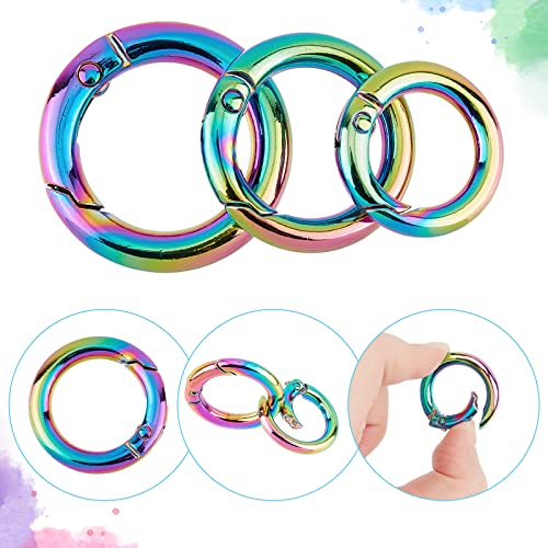 GORGECRAFT 1 Box 12Pcs Spring O Rings 3 Sizes Rainbow Round Snap Loaded Clips 28mm 24mm 20mm Diameters Trigger Spring Keyring Buckle Locking Carabiner Hook for Keychains Bag Purse Handbag DIY Craft - Image 4