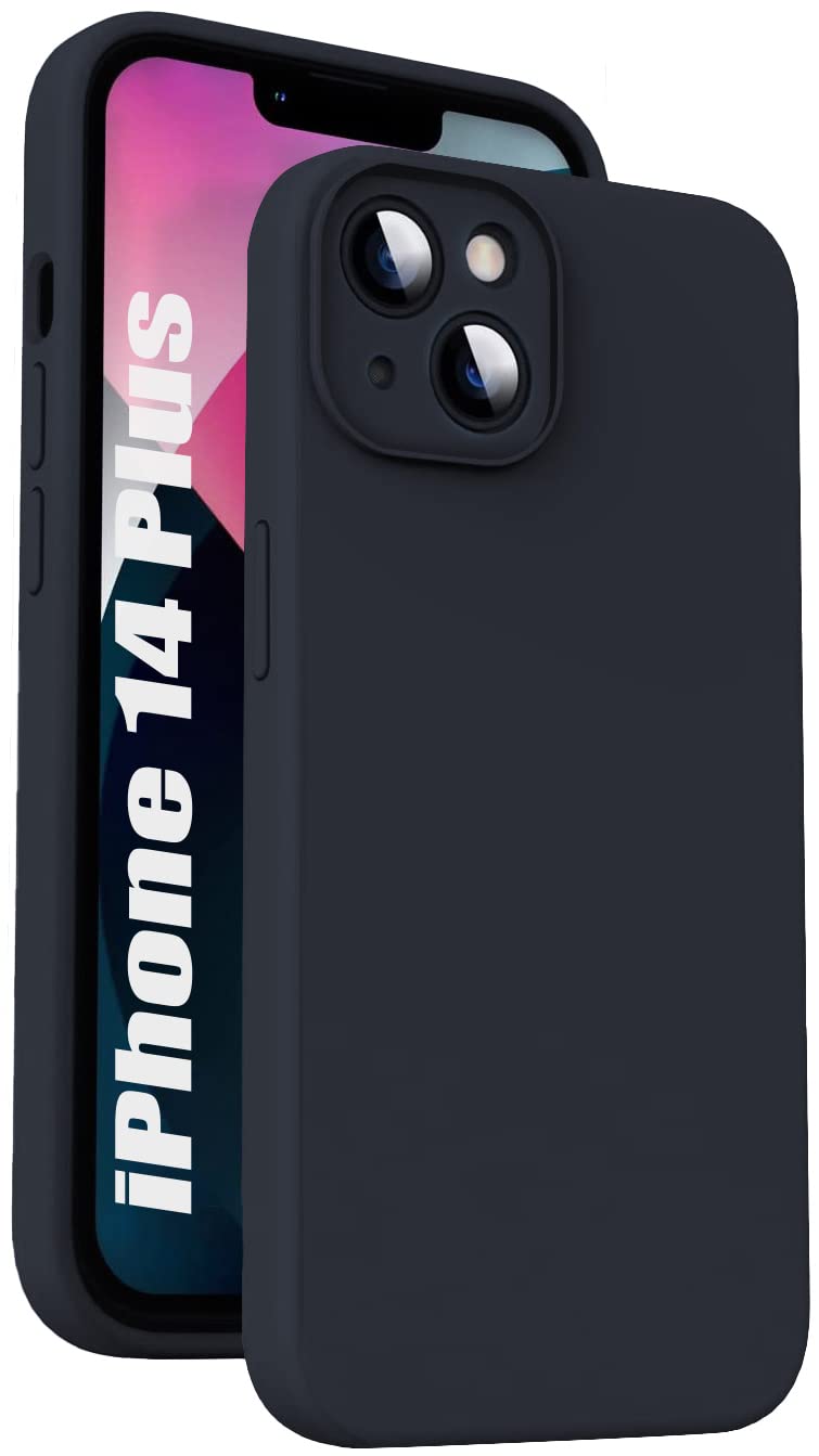 EGOTUDE Silicone Soft Case Camera Protection Microfiber Lining Back Cover for iPhone 14 Plus (Black)