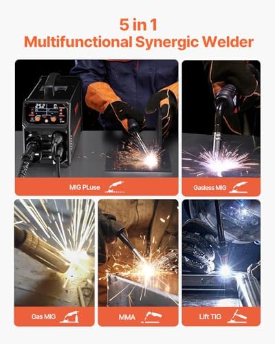 Bild 1 - VEVOR Pro MIG-Schweißgerät, 250 Ampere Pluse MIG-Schweißer, 5-in-1 Synergie-Welder Gasloses MIG, Gas-MIG, MMA, Lift-TIG, MIG Pluse mit IGBT-Wechselrichtertechnologie und LCD-Bildschirmanzeige
