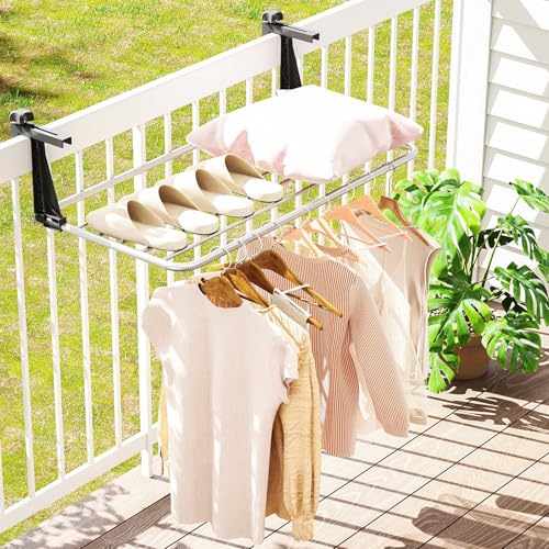 Image of Tangkula Portable Clothes Drying Rack, Extendable Radiator Clothes Airer with Robust Aluminum Frame for Balcony Railings Windowsill, Folding Towel Rack for Indoor & Outdoor Use (Large)